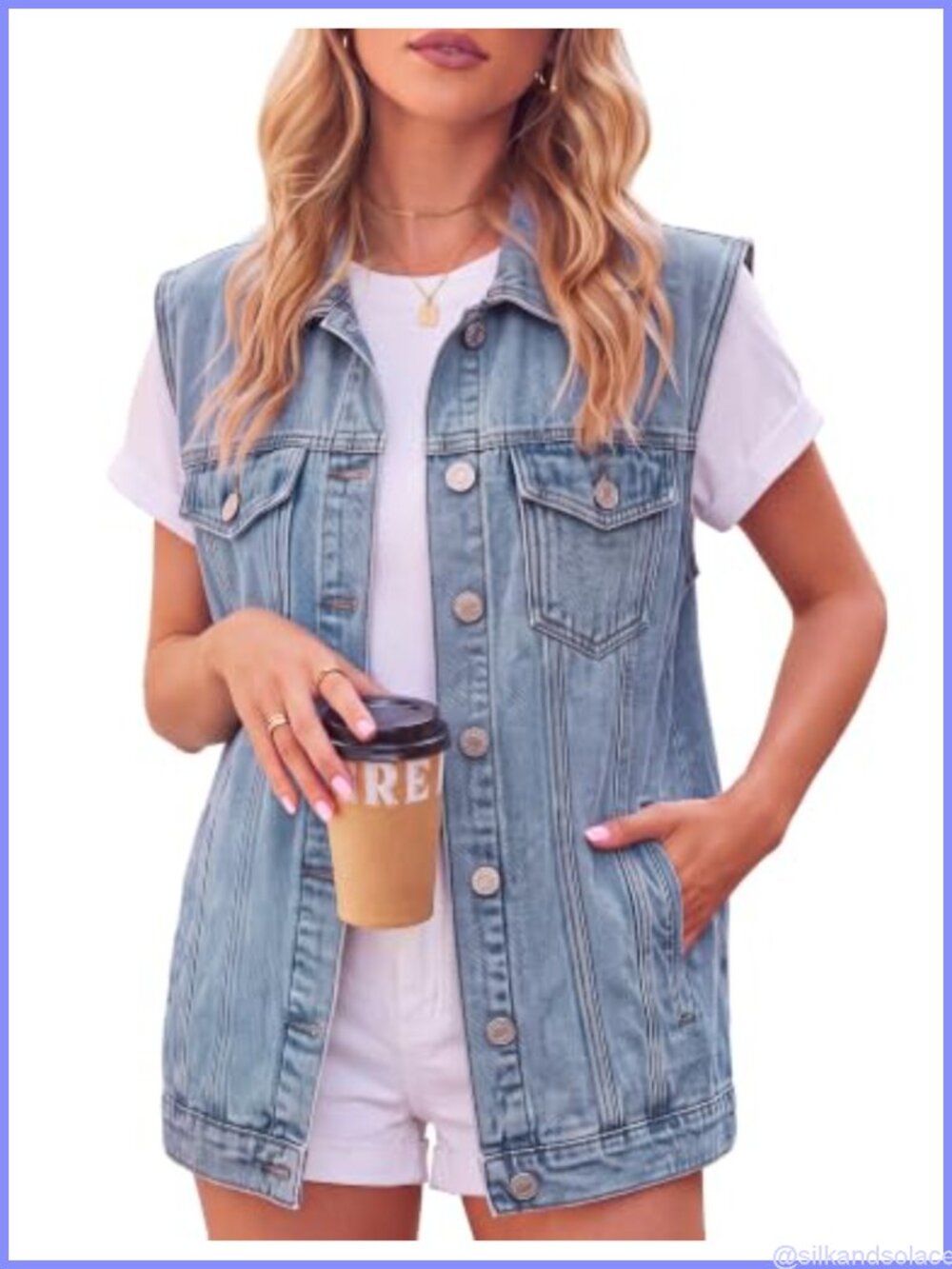 Sleeveless Women's Denim Vest Oversized Cotton Casual with Pockets